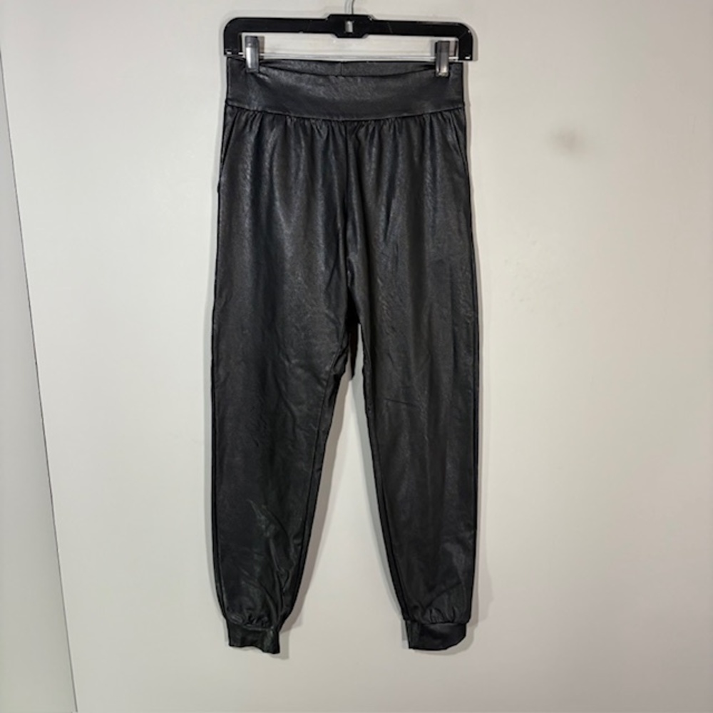 Commando Pants Womens XS Black Faux Leather Jogger Pull On Elastic Waist Stretch